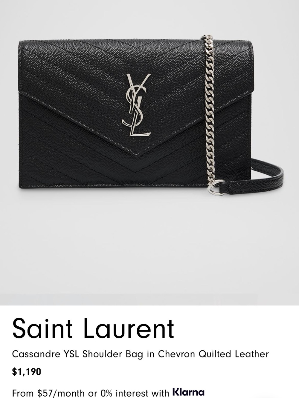 Saint Laurent Black Quilted Envelope Crossbody with Silver Chain